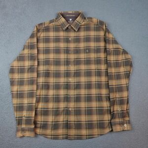 Kuhl Independent Flannel Shirt Mens Medium Green Brown Plaid Long Sleeve Hiking